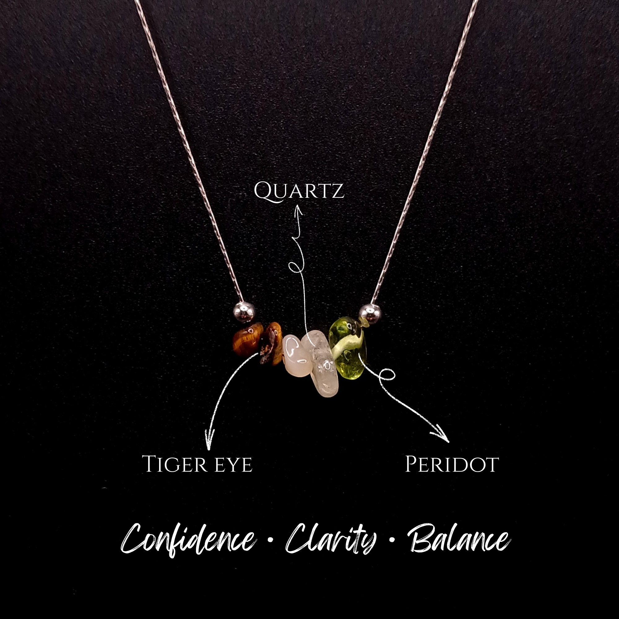 Quartz, Tiger Eye, And Peridot Necklace